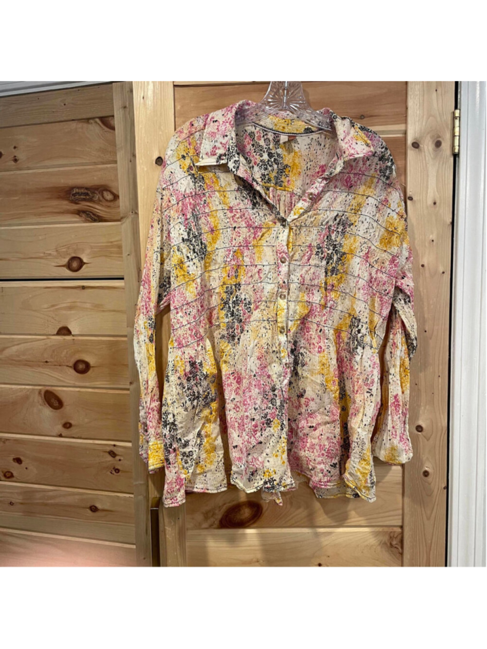 Pilcro Anthroplogie Women's Printed Button-Up Shirt - Pink & Yellow - Picture 2 of 5